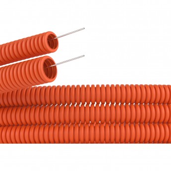 Труба DKC ПНД гибкая гофрированная д.20мм, тяжёлая с протяжкой, 100м, оранжевый