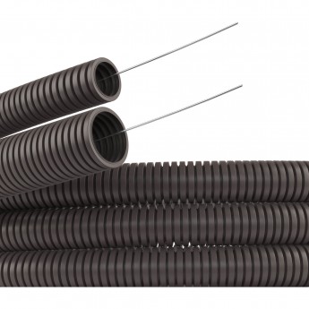 Труба гофрированная DKC DN36мм ПВ-0 Dвн=36.3 мм Dнар=42.5 мм полиамид 6 темно-серая с протяжкой